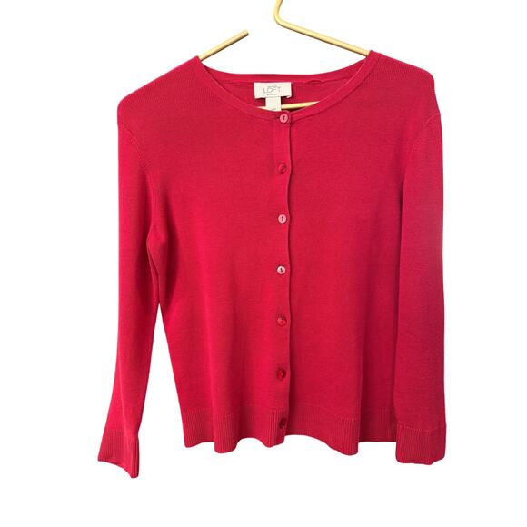 LOFT Petite Red Pima Cotton Cardigan Button Front Sweater Size PM EUC - Picture 2 of 7